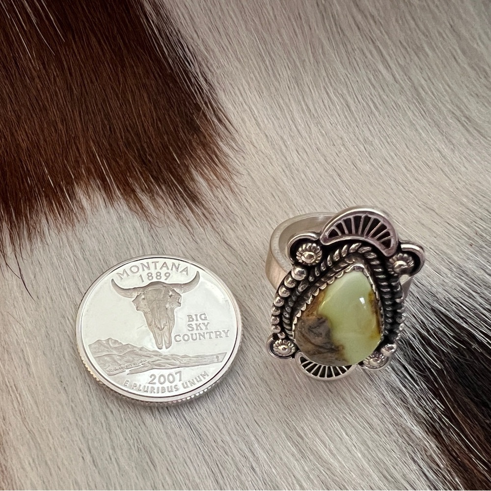 ❤️ Palomino Variscite Navajo Brushed Sterling Silver Decorative Adjustable Ring - Picture 6 of 12